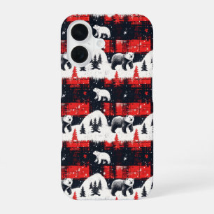 Coque iPhone 16 Bison rouge Plaids Ours polaire