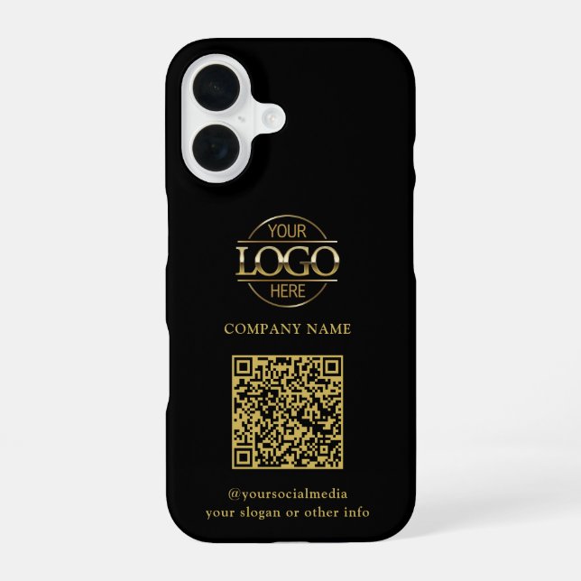 Coque iPhone 16 Black Modern Business Logo & QR Code Promotional (Verso)