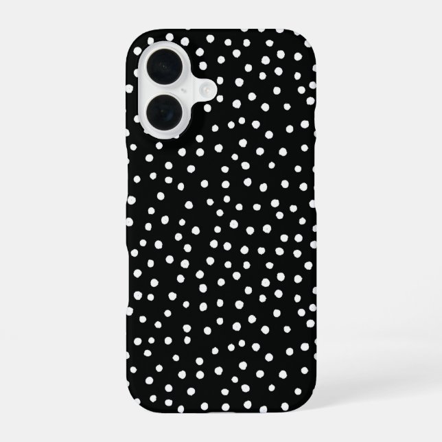 Coque iPhone 16 Black Polka Dot Pattern Phone Case (Verso)