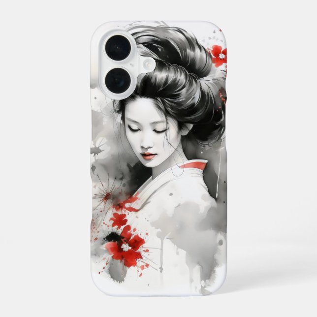 Coque iPhone 16 Black Red Geisha (Verso)