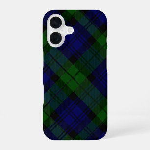 Coque iPhone 16 Black Watch Tartan bleu vert Plaid