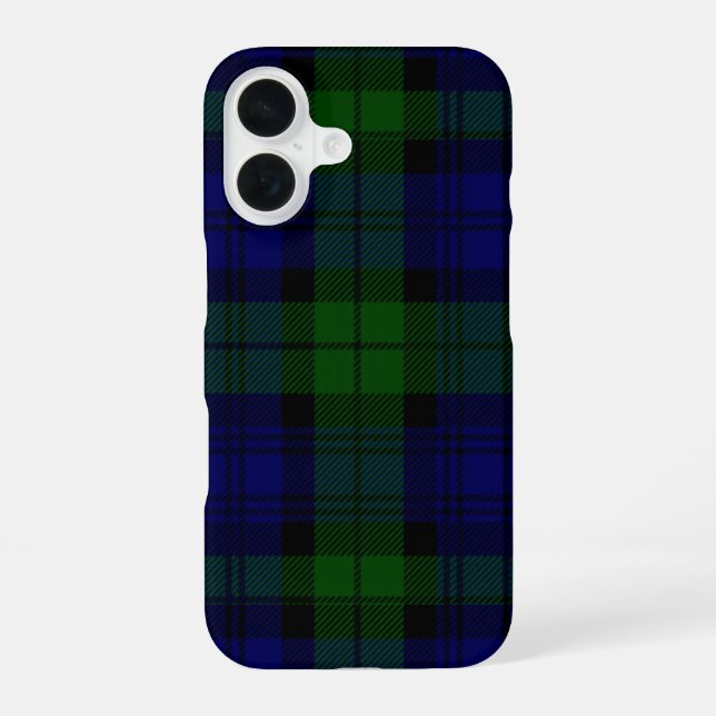 Coque iPhone 16 Black Watch Tartan bleu vert Plaid (Verso)