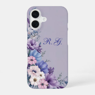 Coque iPhone 16 Bleu, blanc, rose et pourpre délicats fleurs estiv