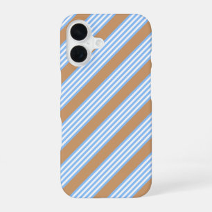 Coque iPhone 16 Bleu et blanc cinq bandes motif avec bronze