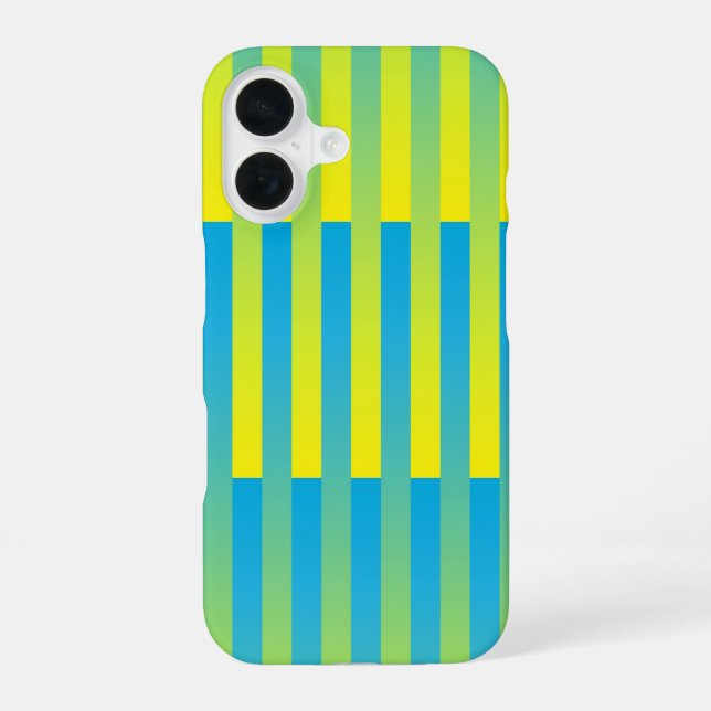 Coque iPhone 16 Bleu Jaune Vert Motif Rayé (Verso)