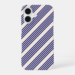 Coque iPhone 16 Bleu marine et beige motif cinq rayures