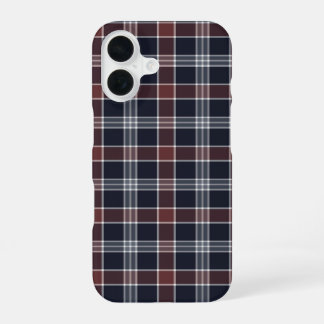 Coque iPhone 16 Bleu marine et carreaux burgundy