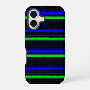 Coque iPhone 16 Bleu Noir Grandes Vertes