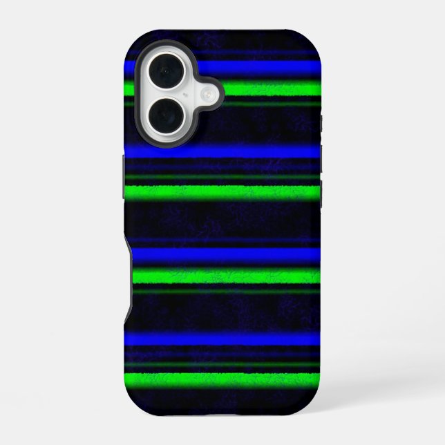 Coque iPhone 16 Bleu Noir Grandes Vertes (Verso)