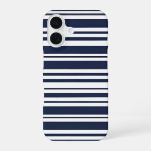 Coque iPhone 16 Bleu Nuit Classique et Rayure Blanche