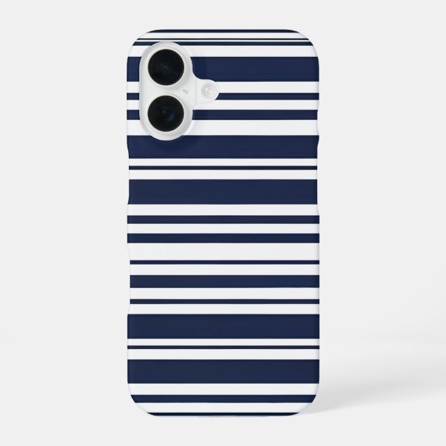 Coque iPhone 16 Bleu Nuit Classique et Rayure Blanche (Verso)