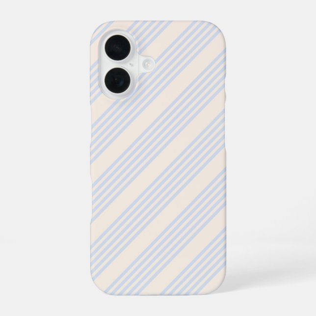 Coque iPhone 16 Bleu pâle et beige cinq rayures motif (Verso)