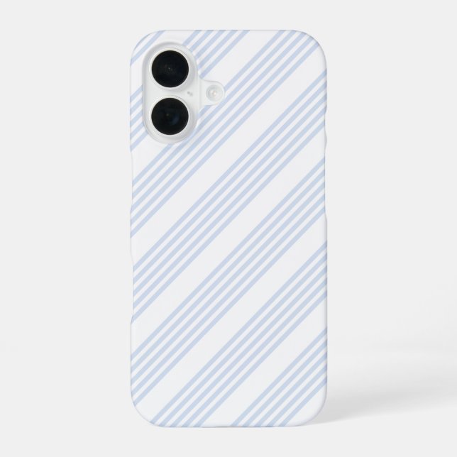 Coque iPhone 16 Bleu pâle et blanc cinq bandes motif (Verso)