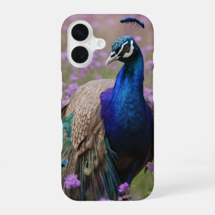 Coque iPhone 16 Bleu Royal : Bleu Peacock En Champ Lavande,