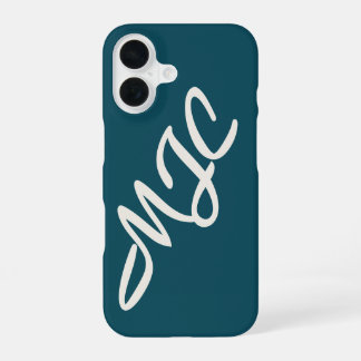 Coque iPhone 16 Bleu sarcelle profond Monogramme personnalisé