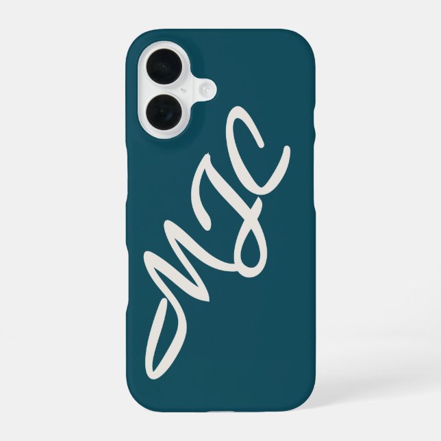 Coque iPhone 16 Bleu sarcelle profond Monogramme personnalisé  (Verso)