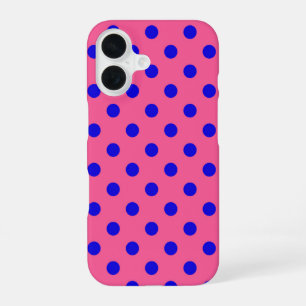 Coque iPhone 16 Bleu sur rose Pois design Motif