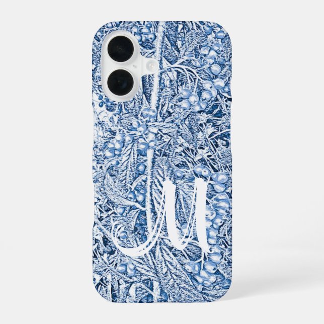 Coque iPhone 16 Bleu vintage au monogramme (Verso)