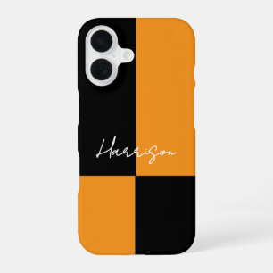 Coque iPhone 16 Bloc de couleur jaune noir moderne personnalisé