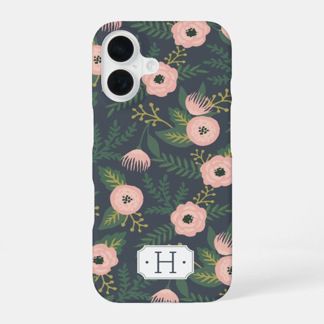 Coque iPhone 16 Blooms de Minuit Monogramme (Verso)