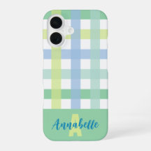 Blue Green Lime Pastel En vichy Motif Monogramme