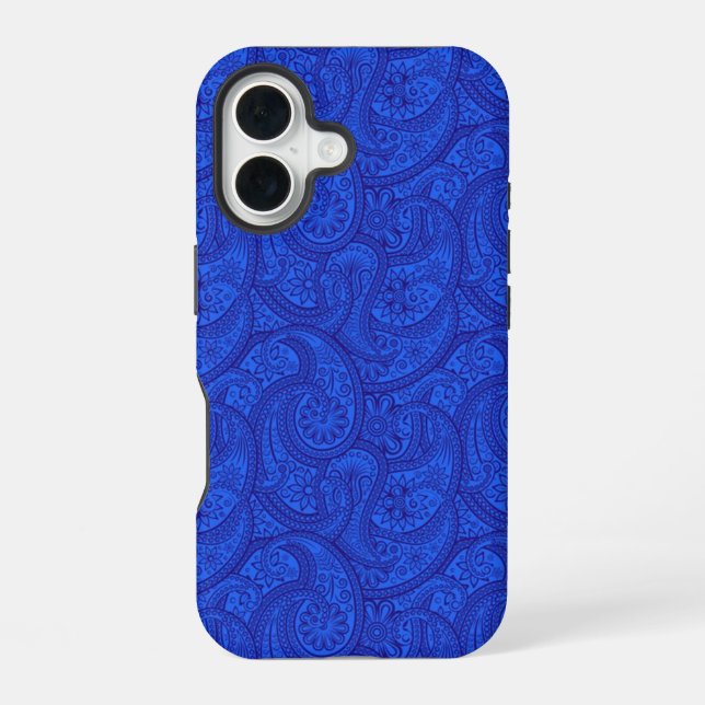 Coque iPhone 16 Blue Paisley (Verso)