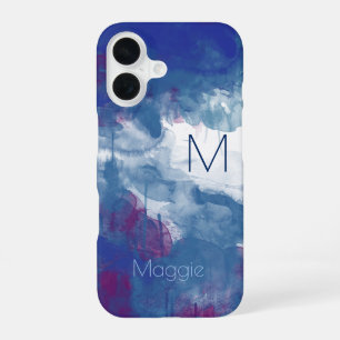 Coque iPhone 16 bluish, blue watercolor paint. with name, abstract