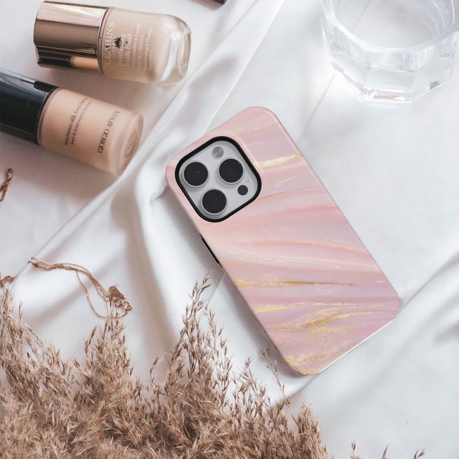 Coque iPhone 16 Blush Opaline – Blush Rose Luxueux Et Marbre Doré (Créateur téléchargé)