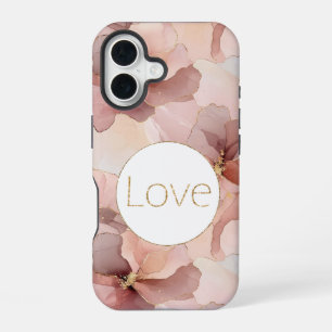 Coque iPhone 16 Blush rose Floral Gold Parties scintillant Amour