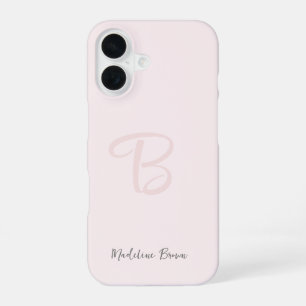 Coque iPhone 16 Blush Rose Monogramme Moderne Minimaliste Féminin