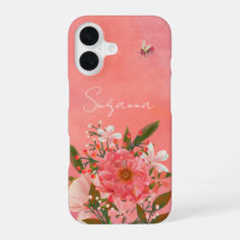 Boho Aquarelle Fleurs de Corail Rose Nom Script
