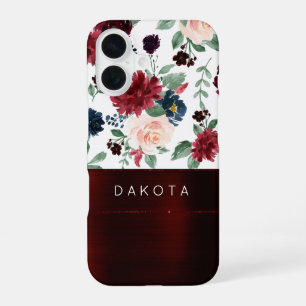 Coque iPhone 16 Boho Bloom Élégant motif monogramme rouge Marsal