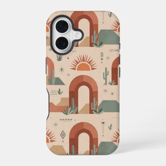 Coque iPhone 16 Boho Desert Arches Sunset Minimal Case (Verso)