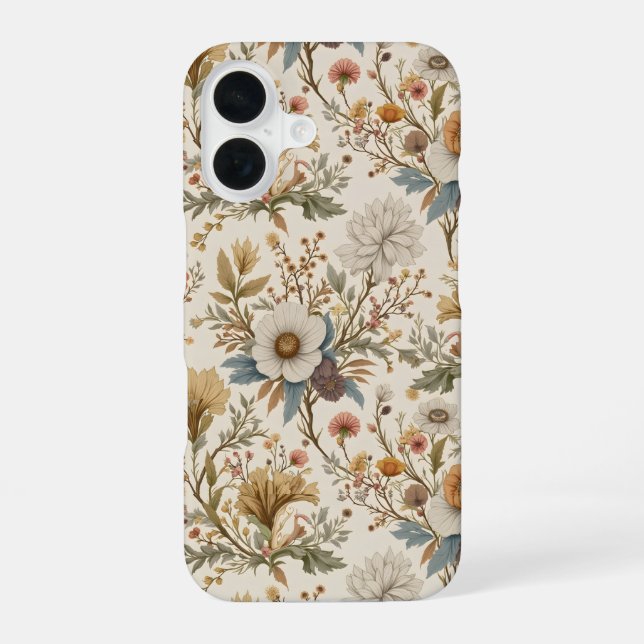 Coque iPhone 16 Boho floral en beige (Verso)