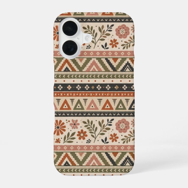 Coque iPhone 16 Boho Folk Floral Geometric Seamless Pattern (Verso)