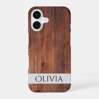 Coque iPhone 16 bois foncé et personnalisé moderne