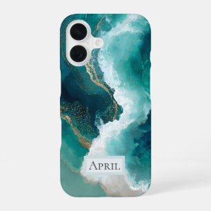 Coque iPhone 16 Boîtier Case-Mate iPhone en marbre sarcelle, blanc