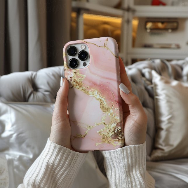 Coque iPhone 16 Boîtier de téléphone en marbre rose et or Blush So (Créateur téléchargé)