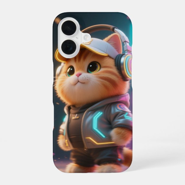 Coque iPhone 16 Boîtier de téléphone pour chat Cyber Kawaii (Verso)