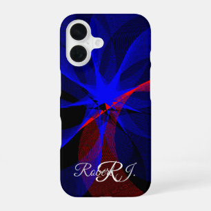 Coque iPhone 16 Boîtier iPhone 16 à accent bleu géométrique rotati