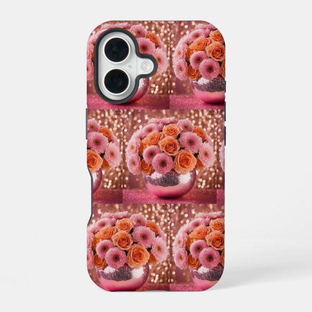 Coque iPhone 16 Boîtier iPhone 16 Fleurs Orange Luxe (Verso)