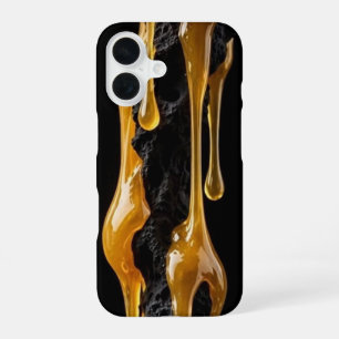 Coque iPhone 16 Boîtier iPhone en or et roche volcanique noire
