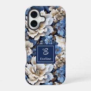 Coque iPhone 16 Boîtier iPhone Fleurs Bleues Modernes Élégant Flor