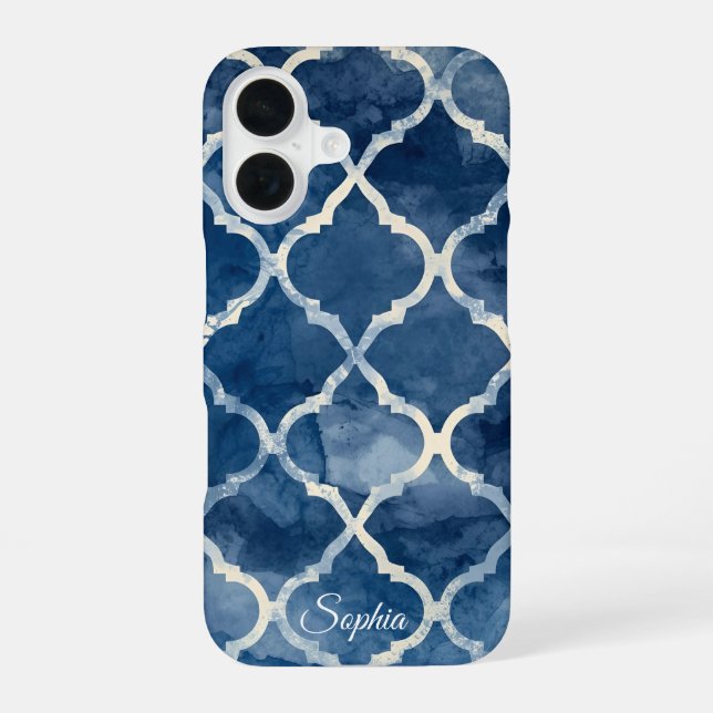 Coque iPhone 16 Boîtier téléphonique Arabesque Trellis - Blue Wate (Verso)