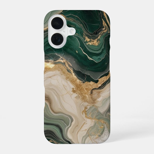 Coque iPhone 16 Boîtier téléphonique avec motif en marbre vert (Verso)