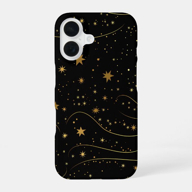 Coque iPhone 16 Boîtier téléphonique céleste Gold Starry Night (Verso)