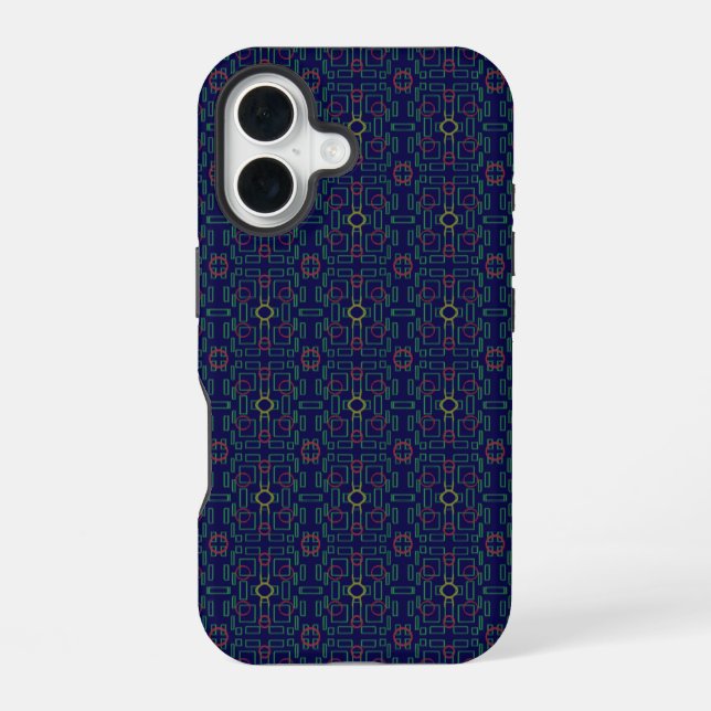 Coque iPhone 16 Boîtier téléphonique géométrique bleu foncé (Verso)