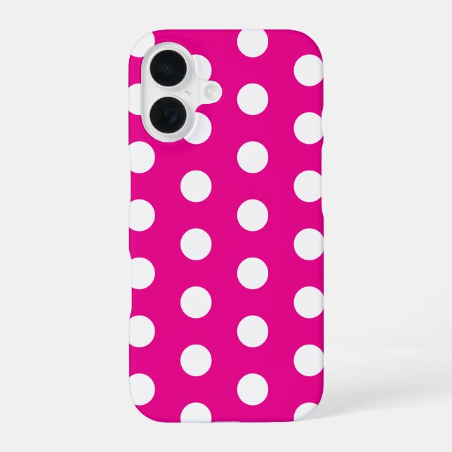 Coque iPhone 16 Bold White Polka Dots on Hot Pink  (Verso)