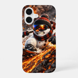 Coque iPhone 16 Bonhomme de neige dévalant un volcan en activité