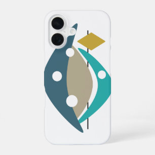 Coque iPhone 16 Boomerang Turquoise Rétro Milieu du Siècle Moderne